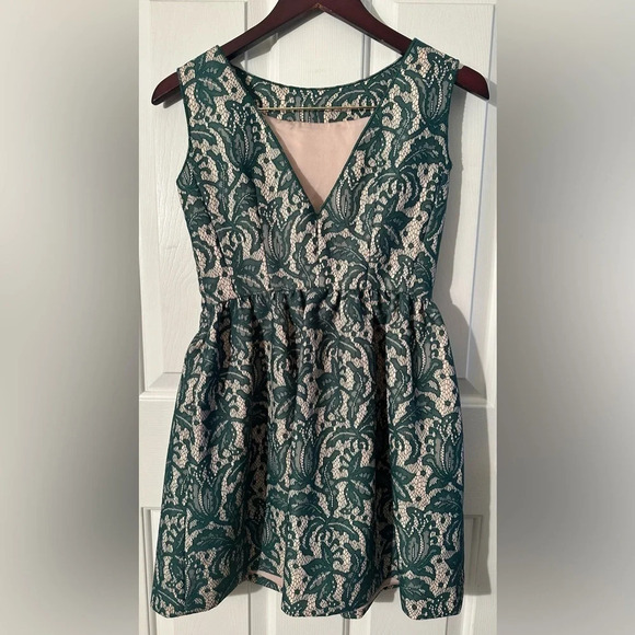 ZARA XS Green Lace Tulip Dress Sleeveless Backless Lined Fit Flare Sheath Boho - Picture 6 of 13